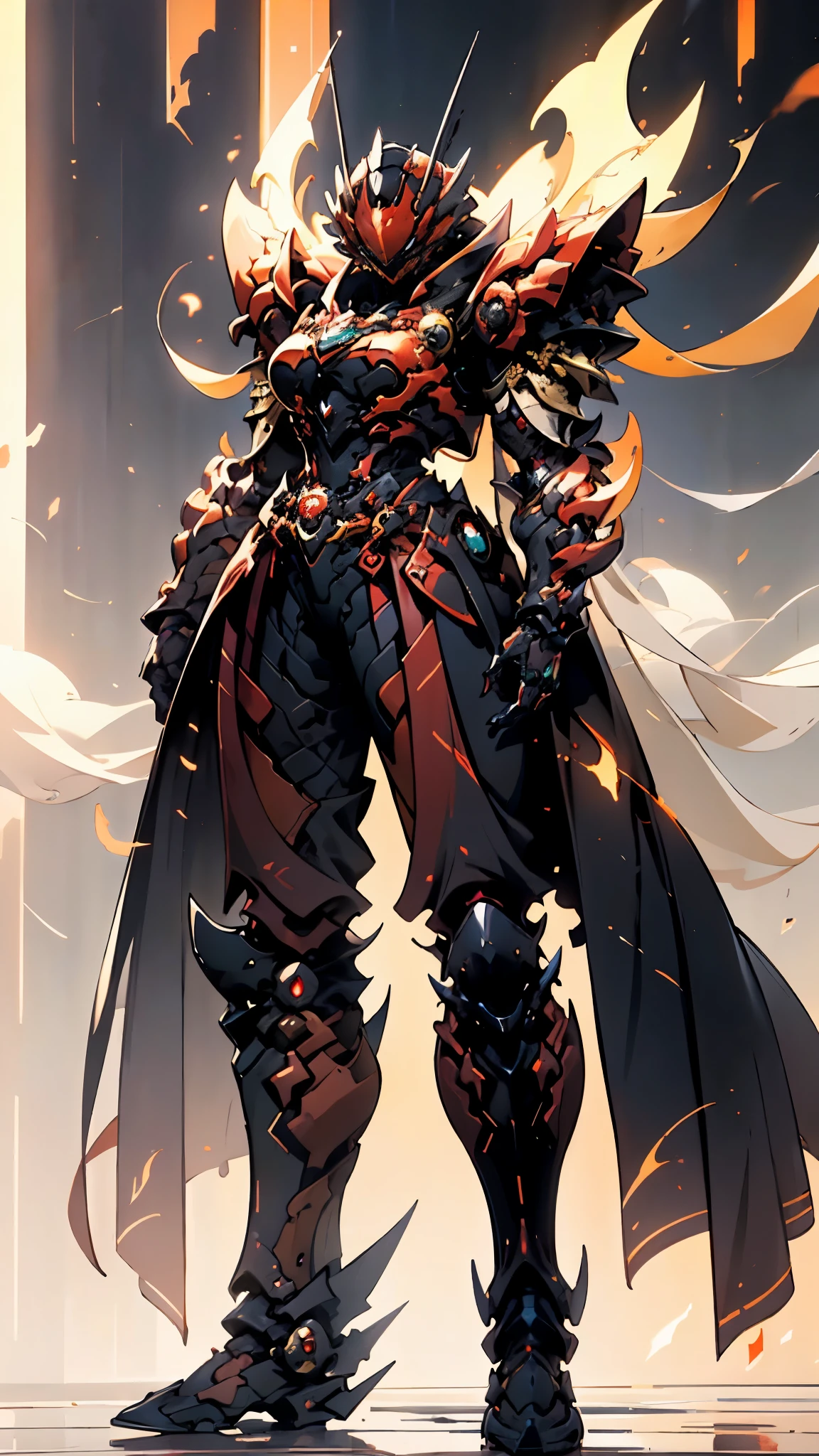 A woman adorned in fantasy-style full-body armor, a crown-concept fully enclosed helmet that unveils only her eyes, a composite layered chest plate, fully encompassing shoulder and hand guards, a lightweight waist armor, form-fitting shin guards, the overall design is heavy-duty yet flexible, ((the armor gleams with a golden glow, complemented by red and blue accents)), exhibiting a noble aura, she floats above a fantasy-surreal high-tech city, this character embodies a finely crafted fantasy-surreal style armored hero in anime style, exquisite and mature manga art style, (Queen bee mixed with Spider concept Armor, plasma, blood), ((Element, energy, elegant, goddess, femminine:1.5)), metallic, high definition, best quality, highres, ultra-detailed, ultra-fine painting, extremely delicate, professional, anatomically correct, symmetrical face, extremely detailed eyes and face, high quality eyes, creativity, RAW photo, UHD, 32k, Natural light, cinematic lighting, masterpiece-anatomy-perfect, masterpiece:1.5