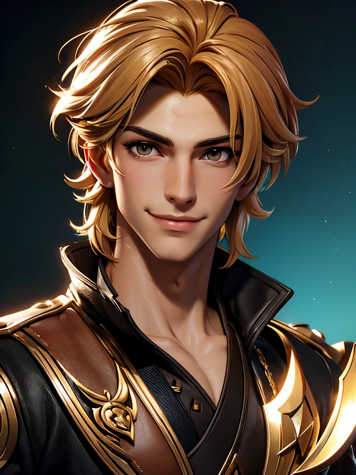 Nikolai is 22 years old, he has tanned skin, golden hair, shaved on one side and styled on the other, light brown eyes and slightly hooked nose, he has a beautiful face, outlined by the features of a fairy-tale prince;. He is described as extremely charming, handsome and smiling