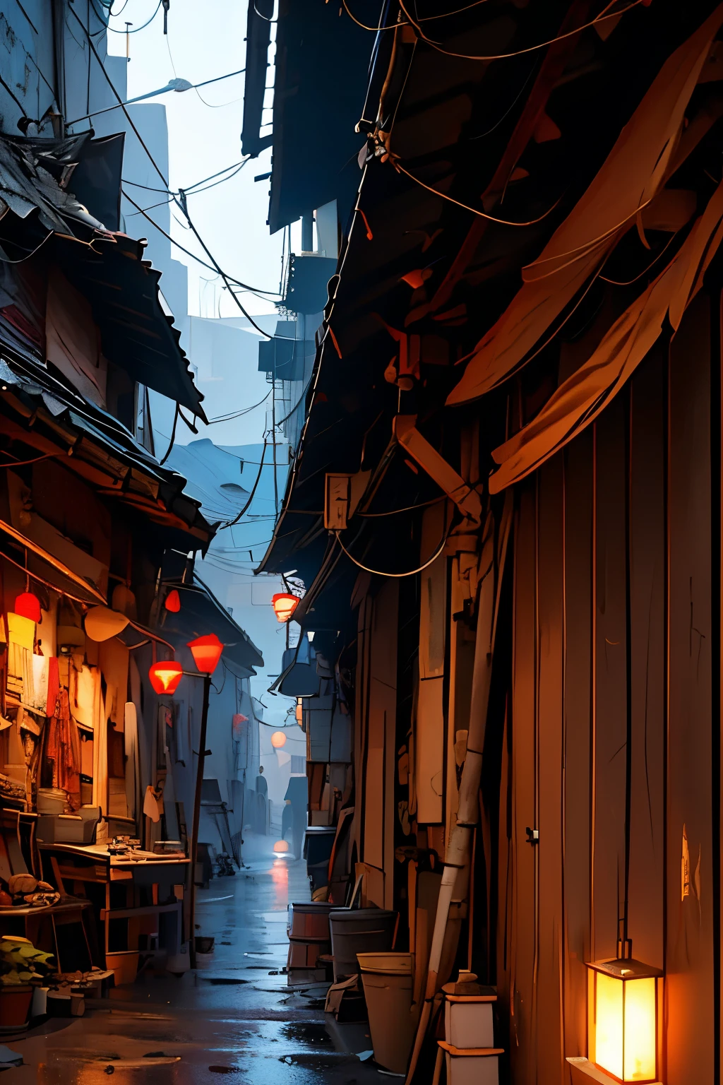 Asian Quarter of Blacksmiths, brothel, dirty neighborhood, red light district, night, space Opera, cyberpunk, Night Landscape, space, poverty