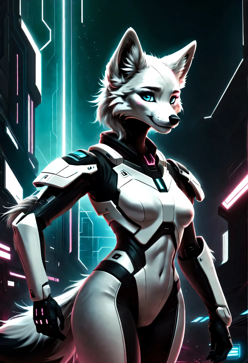 《nom de code renard arctique》,la science-fiction,futuriste,cyberpunk,Surréalisme,blanc,