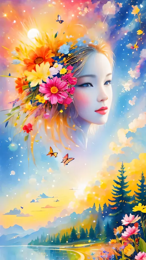(masterpiece, best quality:1.2), greeting card design，soft space，I love you,Sky，like