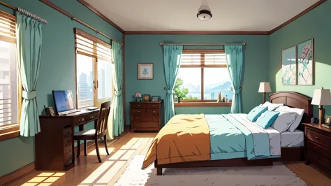 cartoon style, Personal Room Background, realistic daylight, interior background art, photorealistic room, anime background art,...