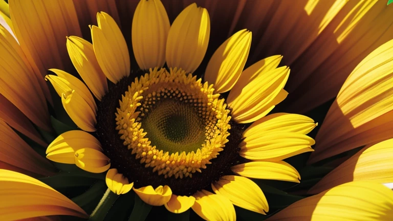 Crée une image d'un tournesol, with bright yellow petals and a black center.