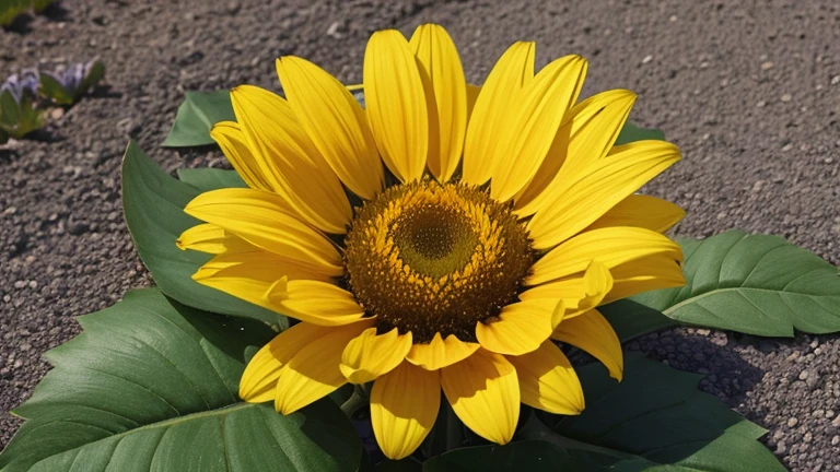 Crée une image d'un tournesol, with bright yellow petals and a black center.