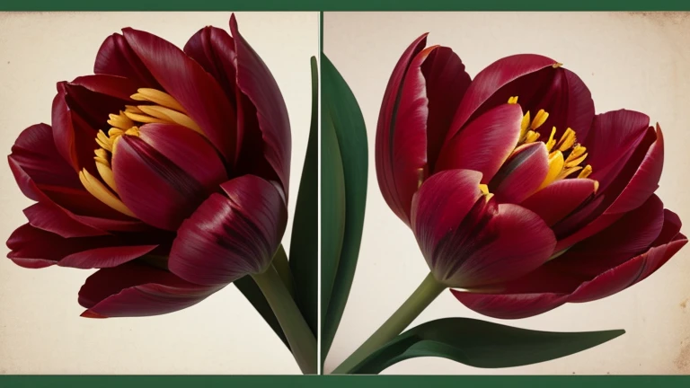Generates an image of a tulip, with red petals and a green pistil.