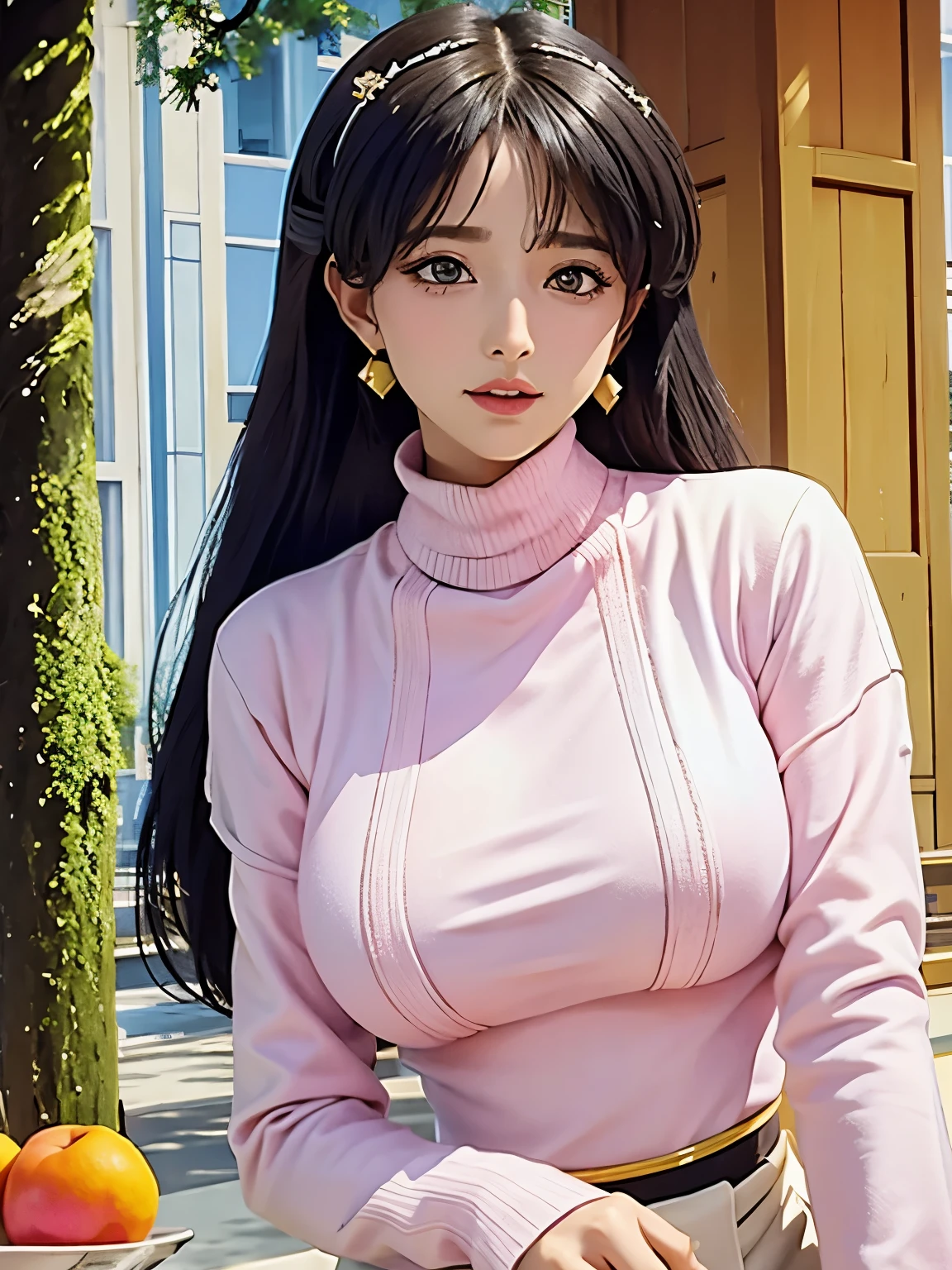 (masterpiece, best quality:1.2),Okita apricot pear, alone,,Eyes are exquisite and delicate,Exquisite hair color，( Wear a sexy sweater:1.2)，pastel tones，超big breasts,big breasts，large breast size，big breasts, Breasts very，pink lips