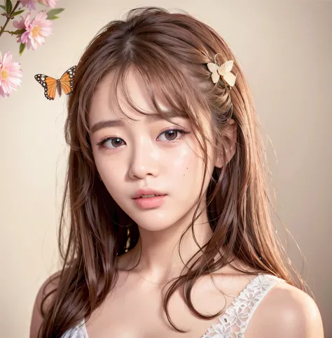 there was a girl with a butterfly stuck in her hair, lalisa manobal, sakimichan, park jimin, kawaii realistic portrait, belle de...