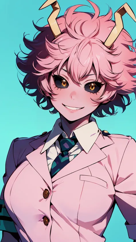 (best quality:1.3), (4k quality), 1 mature woman, mina ashido by boku no hero, school uniform, ((detailed face)), (blush), whole...