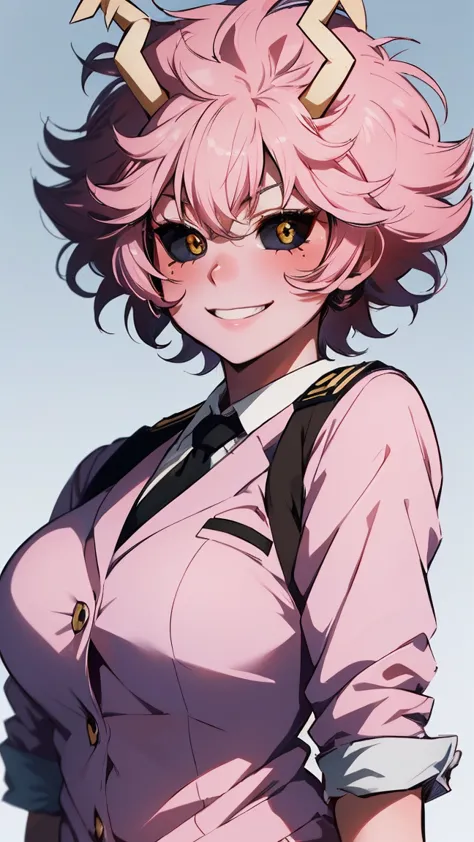 (best quality:1.3), (4k quality), 1 mature woman, mina ashido by boku no hero, school uniform, ((detailed face)), (blush), whole...