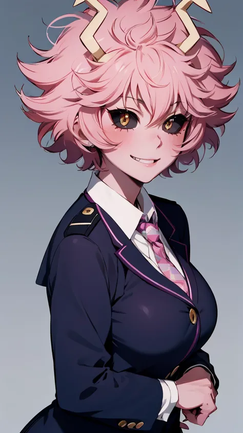 (best quality:1.3), (4k quality), 1 mature woman, mina ashido by boku no hero, school uniform, ((detailed face)), (blush), whole...