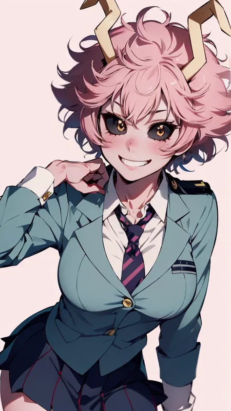 (best quality:1.3), (4k quality), 1 mature woman, mina ashido by boku no hero, school uniform, ((detailed face)), (blush), whole...