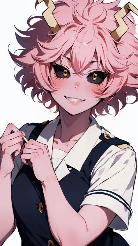 (best quality:1.3), (4k quality), 1 mature woman, mina ashido by boku no hero, school uniform, ((detailed face)), (blush), whole...