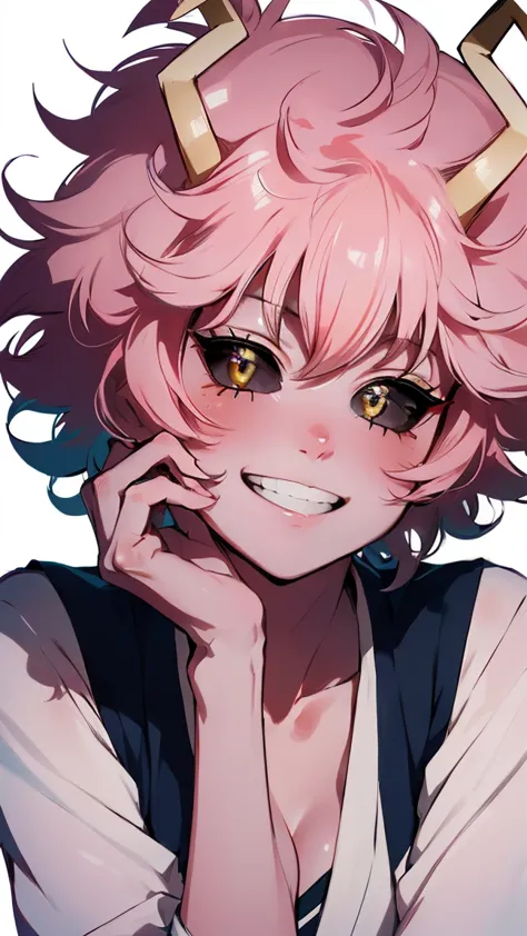 (best quality:1.3), (4k quality), 1 mature woman, mina ashido by boku no hero, school uniform, ((detailed face)), (blush), whole...