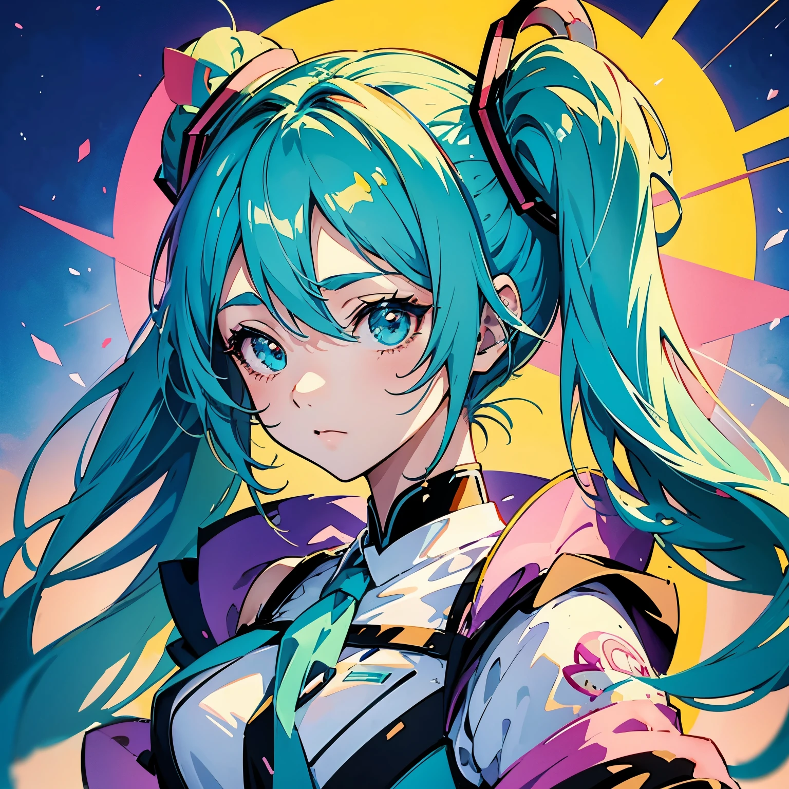 Hatsune Miku, anime moe art style, cute girl anime visual, anime style portrait, beautiful anime art style, anime style 4 k, anime style illustration, official artwork, anime style. 8k, beautiful anime portrait, (anime girl), colorful!!, official art, colorful]」, beautiful anime style