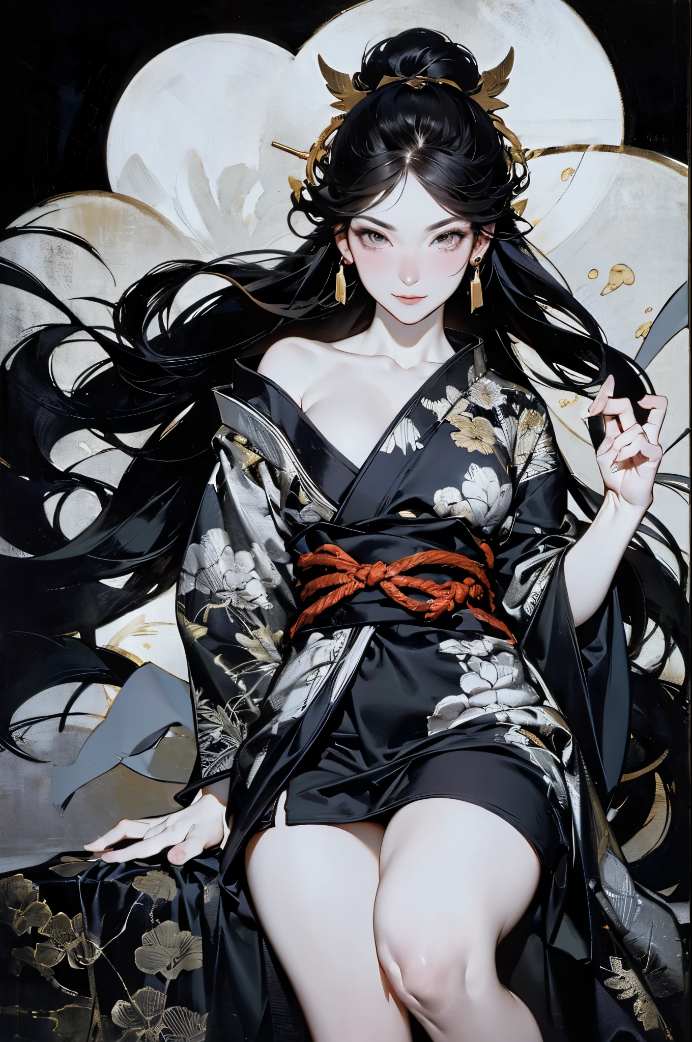 Warte, Krieger sexy, hübsches Gesicht, Köstliche Gesellschaft, verführerische Figur, Tragen Sie einen sexy offenen Kimono. Das Kunstwerk ist in einem Medium geschaffen, das an japanische Tuschemalerei erinnert....., 具有大胆的笔触和Monochromatische Farbpalette. Künstler&#39;Meisterhafte Technik offenbart die Intensität und Kraft des Bildes&#39;Gefühl der Präsenz，Mit höchster Qualität, Erfassen Sie jedes Detail perfekt mit ultrahoher Auflösung. Texturen und komplizierte Muster auf Kimonos werden mit äußerster Präzision wiedergegeben. Die Beleuchtung ist sorgfältig geplant，Dramatik steigern, Verfügt über tiefe Schatten und subtile Highlights. allgemein, Das Kunstwerk strahlt Eleganz und Kraft aus, Kombination traditioneller japanischer Ästhetik mit modernem Flair. Monochromatische Farbpalette, Details kombinieren, Schaffen Sie fesselnde und immersive Erlebnisse für Ihr Publikum.