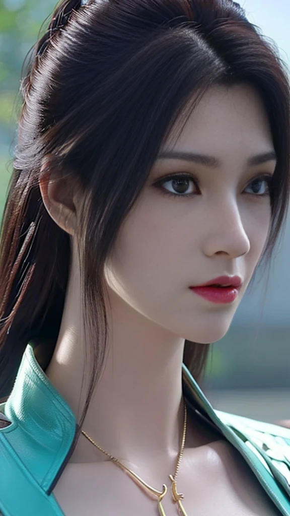  الصينية الجميلة جياجي هان لي شياموهوا , في أسلوب DAZ3D, الأخضر الداكن والذهبي الفاتح, جمالية الأنمي, عن قرب, الفيروز والأبيض, تقنيات الصور الواقعية, 32 الف اتش دي 