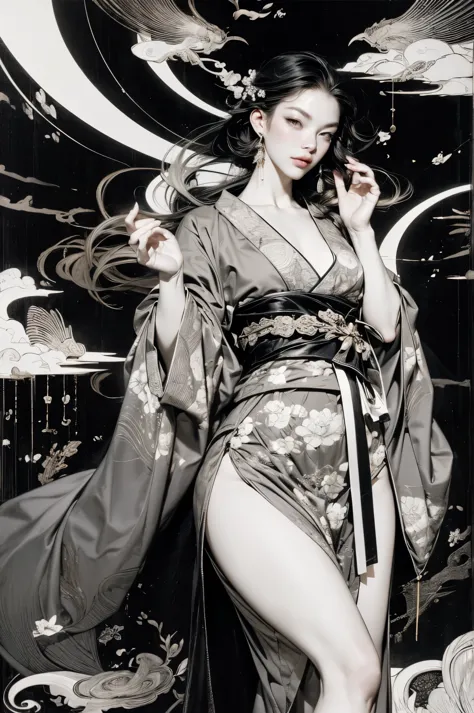 umalinda warrior sexy, pretty face, delicious company, alluring figure, wearing a sexy open kimono. the artwork is created in a ...