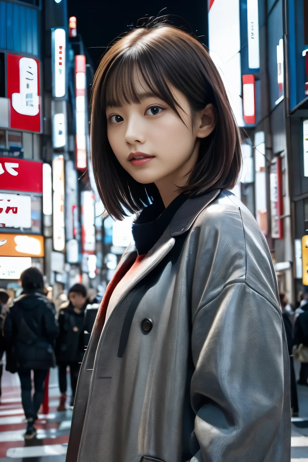 (((city of tokyo:1.3, Photographed from the front))), ((medium bob:1.3, colorful jacket:1.3, japanese woman, 20-year-old, cute)), (clean, natural makeup), (highest quality, masterpiece:1.3, 超High resolution), (Super detailed, caustics), (realistic:1.4, RAW shooting), very detailed, High resolution, 16K resolution