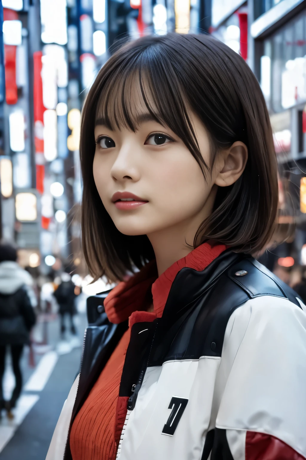 (((city of tokyo:1.3, Photographed from the front))), ((medium bob:1.3, colorful jacket:1.3, japanese woman, 20-year-old, cute)), (clean, natural makeup), (highest quality, masterpiece:1.3, 超High resolution), (Super detailed, caustics), (realistic:1.4, RAW shooting), very detailed, High resolution, 16K resolution