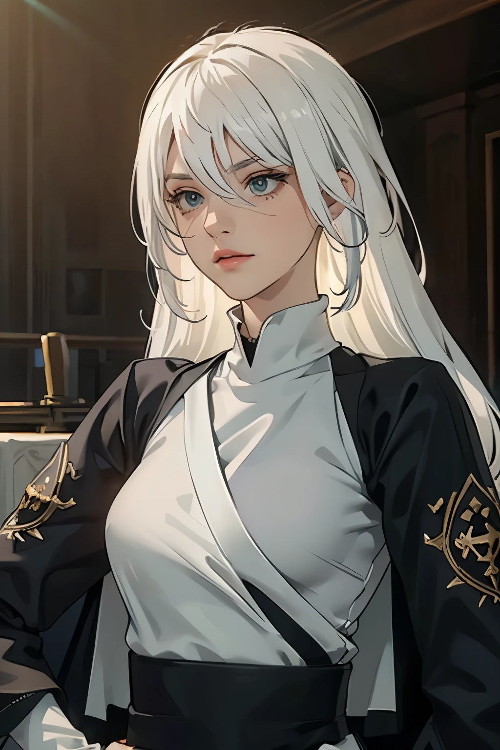 (extremely detailed CG unity 8k wallpaper), (masterpiece), (best quality), (ultra-detailed), (best illustration), (best shadow), (absurdres), 2b, 1girl, long hair, normal size , white hair, solo, Intimidating women, admiral uniform, night, hero pose, white clothes, General Uniform, Military Uniform, Sunlight, exposed to sunlight,commander, cape, fighting, ((beautiful fantasy girl)), (Master Part: 1.2), Best Quality, High Resolution, photorealestic, photogenic, Unity 8k壁纸, perfect lighting, (perfect arms, perfect anatomy) beatiful face, intricate details, Detalhes realistas, the anime, The Perfect Girl, perfect details, Ultra HD |, 8K, Professional photo(extremely detailed CG unity 8k wallpaper), (masterpiece), (best quality), (ultra-detailed), (best illustration), (best shadow), (absurdres), 2b, 1girl, long hair, normal size , white hair solo, Intimidating women, admiral uniform, night, hero pose, white clothes, General Uniform, Military Uniform, Sunlight, exposed to sunlight, commander, black clothes, auto focus