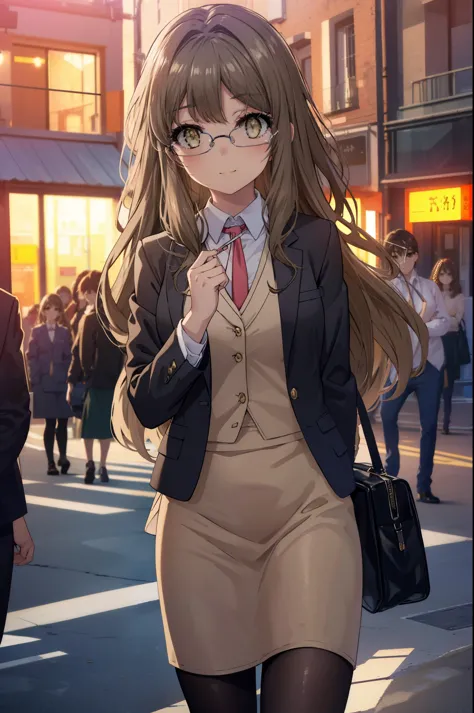 riofutaba, rio futaba, long hair, brown hair, (brown eyes:1.5), glasses,smile,blush,
, ol,braid, end, black suit jacket, collare...