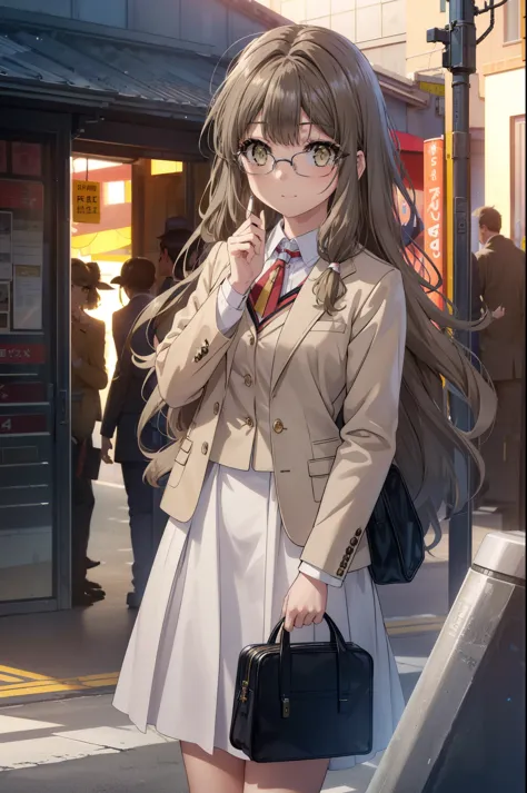 riofutaba, rio futaba, long hair, brown hair, (brown eyes:1.5), glasses,smile,blush,
, ol,braid, end, black suit jacket, collare...