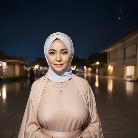 56 Years old, Indonesian mature woman, wearing Wide Hijab, perfect , natural Gigantic breast : 96.9, gorgeous eyes, Soft smile, ...