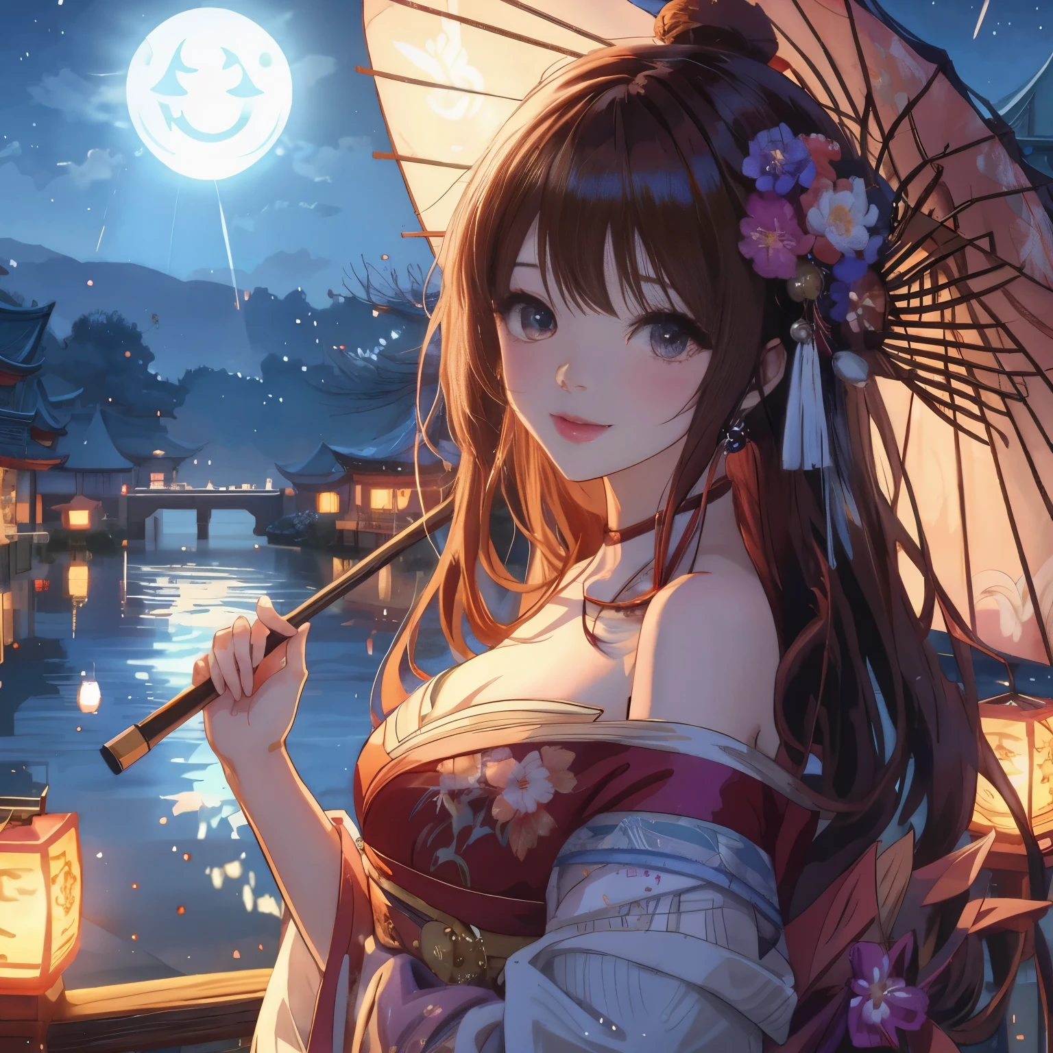 Garota de anime segurando um guarda-chuva e uma lanterna à beira da água à noite, estilo anime 4 k, Papel de parede de arte anime 4k, Papel de parede de arte anime 4k, papel de parede de anime 4K, papel de parede de anime 4K, lindo anime girl, Papel de parede de anime 4K, anime art wallpaper 8K, lindo anime, núcleo noturno, beautiful estilo anime, lindo anime woman, estilo anime. 8K