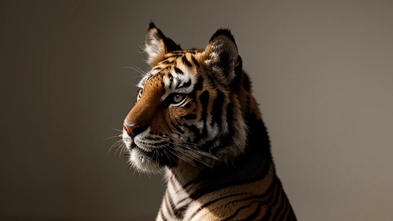 Creates an image of an elegant tiger, avec des rayures noires et blanches et des yeux perçants.