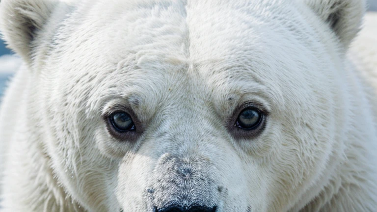  Generates an image of a polar bear, avec une fourrure blanche et un regard doux.