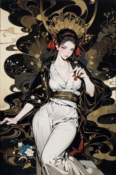 Umalinda warrior sexy, pretty face, Delicious Company, Alluring figure, Wearing a sexy open kimono. The artwork is created in a ...