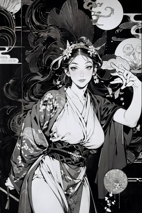 umalinda warrior sexy, pretty face, delicious company, alluring figure, wearing a sexy open kimono. the artwork is created in a ...