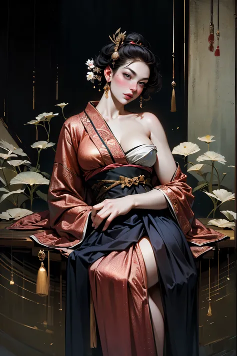 Umalinda warrior sexy, pretty face, Delicious Company, Alluring figure, Wearing a sexy open kimono. The artwork is created in a ...