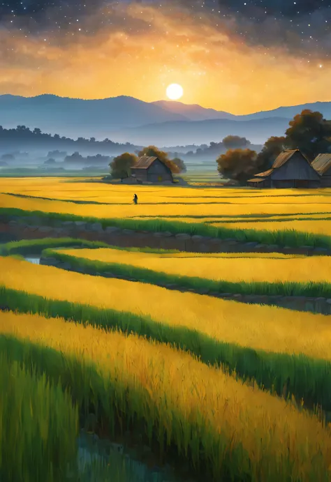 best quality, 4k, 8k, high level, masterpiece: 1.2, super detailed, actual: 1.37,
(endless rice fields), sky, dreamy atmosphere,...