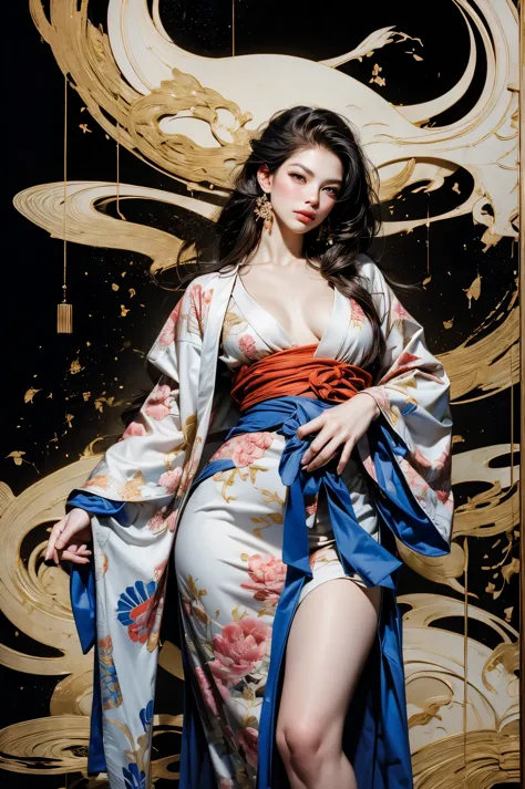 Umalinda warrior sexy, pretty face, Delicious Company, Alluring figure, Wearing a sexy open kimono. The artwork is created in a ...