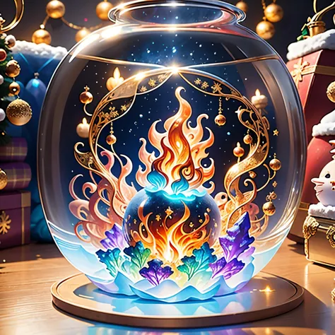 (La best quality,high resolution,super detailed,actual)，Flame jellyfish formed from jelly，snow，in the room，Christmas decoration，...