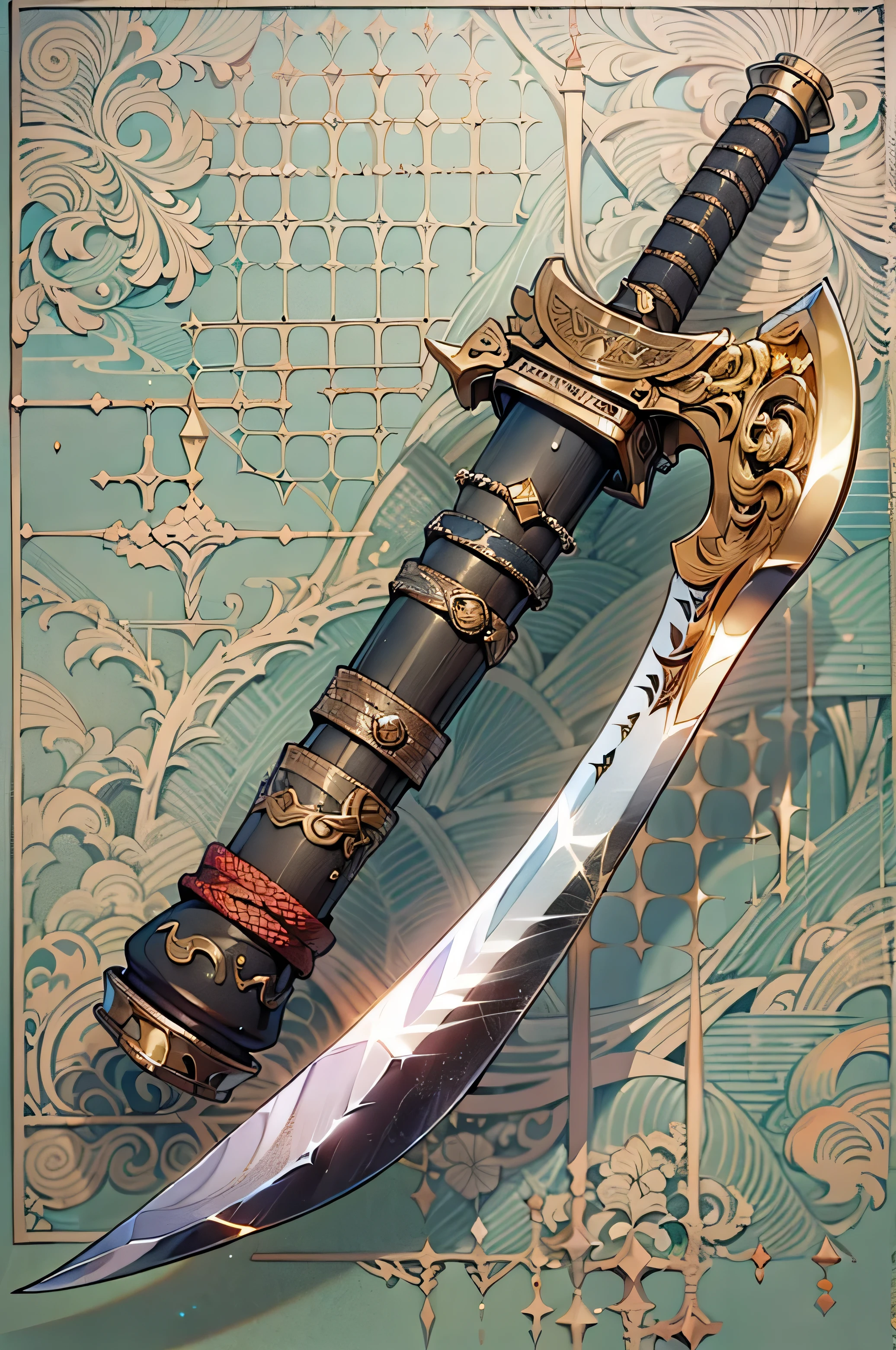 (((best quality))), (((masterpiece))), Weapons to be included in the Weapon Encyclopedia, A double-edged ax weapon with a large blade.., Oriental Western Fusion Style, white background,