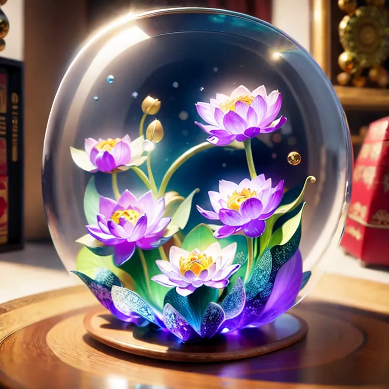 (la best quality,high resolution,super detailed,actual)，lotus flower formed from jelly，in the room，christmas decoration，surround...