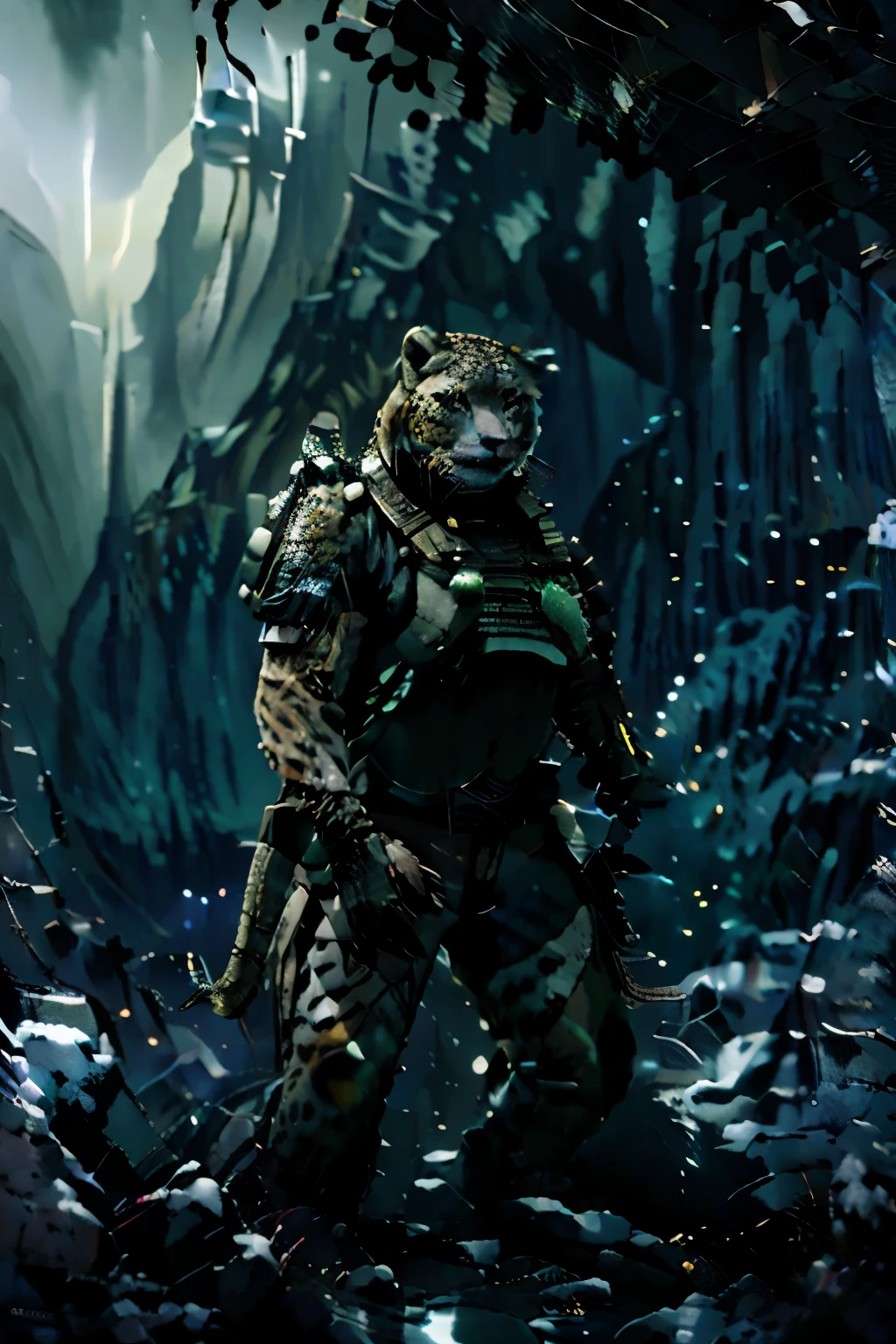 An anthropomorphic male snow leopard marine in uniform standing at parade rest outside a closed hatch, photo realistic, futuristic marine, leopard  feline marine, snow leopard feline soldier, hyper realistic, masterpiece, futuristic spaceship interior, space marine guard, galactic marine, animarine, marine on duty