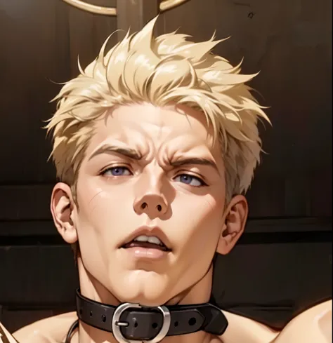 shenwoo，whole body，White-skinned boy, necklace，Refining，earrings， anime style,smirk，purple jacket， abdominal muscles, black vest，belt, whole body, Ring background，collar，frown，Open your mouth，Collapsed expression，Roll your eyes