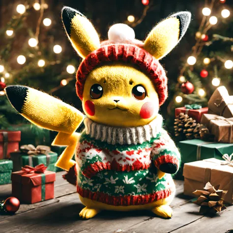 christmassweater, an adorable pikachu wearing a christmas sweater