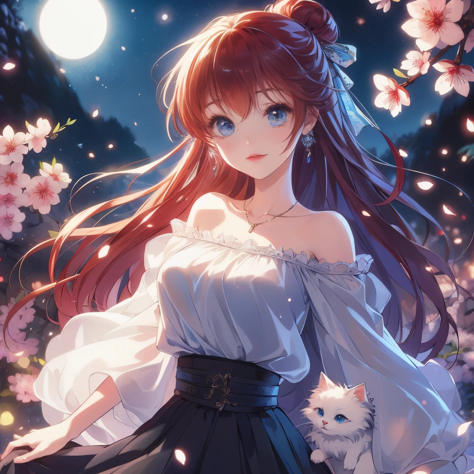 anime girl，long hair，blue eyes，holding a cat, anime style 4k, Beautiful anime girl, Beautiful anime, Cute anime waifu wearing beautiful clothes, anime art wallpaper 8k, Beautiful anime portrait, 漂亮的anime girl, Beautiful anime style, Beautiful anime catgirl, Beautiful anime woman, anime art wallpaper 4k, Anime Art Wallpaper 4k, 可爱的anime girl