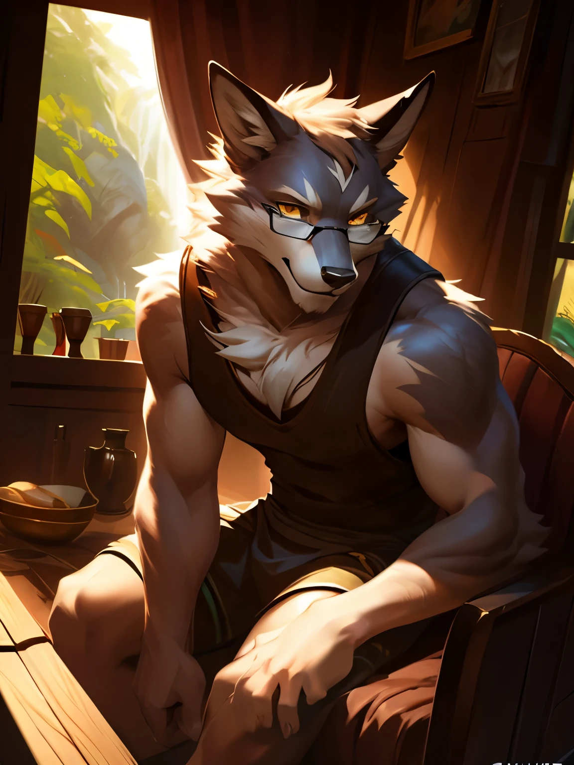 4k, high resolution, best quality, perfect colors, perfect shadows, perfect lighting, posted on e621, (by Chunie, by canyne khai, by t.y.starale), male, furry, Fox anthro, solo, white fur, Yellow eyes, glasses, (Realistic eye details 1.2), cultivator wear, Full body like, Slim body, V0id3nergy, Masterpiece, dramatic lighting, soft lighting, day, highly detail, Hair coiled, ((Bonifasko lighting)), (Detailed eyes), perfect pupils, detail eyes, detail fluffy fur, (seductive face:1.2), fit body, Looking at the camera,, fit body, perfect male figure, Detailed fur, Detailed face, Perfect face, Detailed background, (Complex), (Super Detail), (Ultra Clear), (Best Quality)