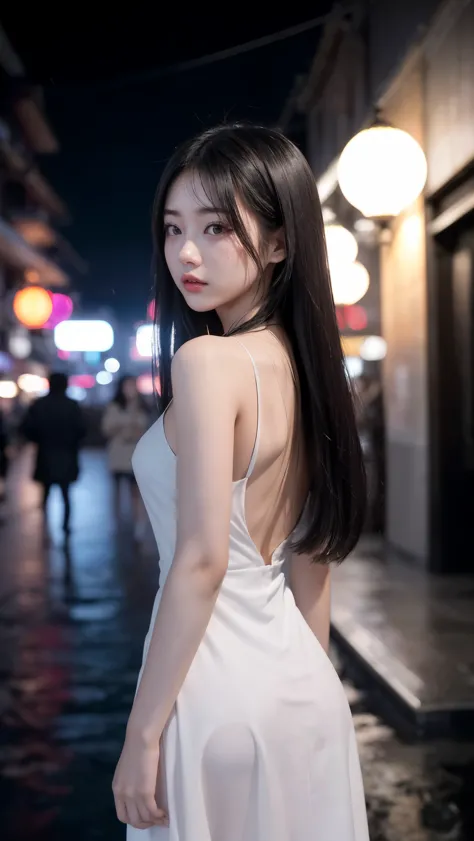 1 girl,独自of,long hair,粗糙of皮肤,from behind,Face focus,(looking at the audience:1.2),濕of頭髮,黑暗of,Polaroid,(depth_of_venue:1.5),rain,...