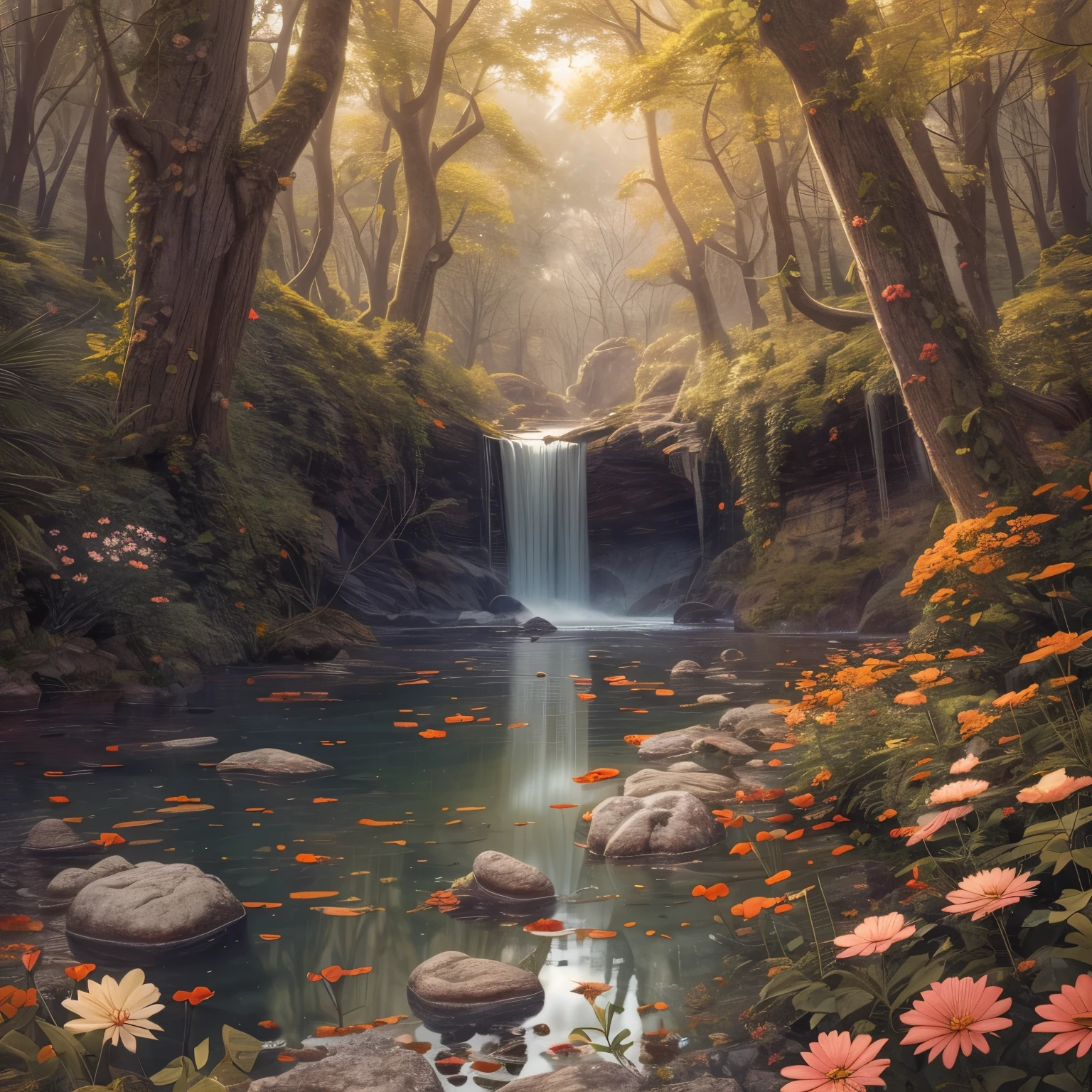 (La best quality,high resolution,super detailed,actual),Lovely knitted flower sea，in the forest，A masterpiece full of fantasy elements）））， （（best quality））， （（intricate details））（8k）