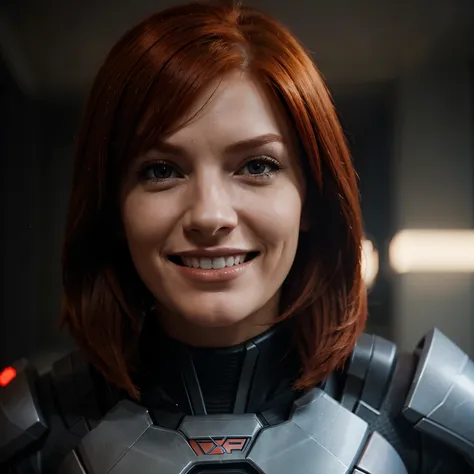 Red head femshep, mass effect, laying down smiling, sexy - SeaArt AI