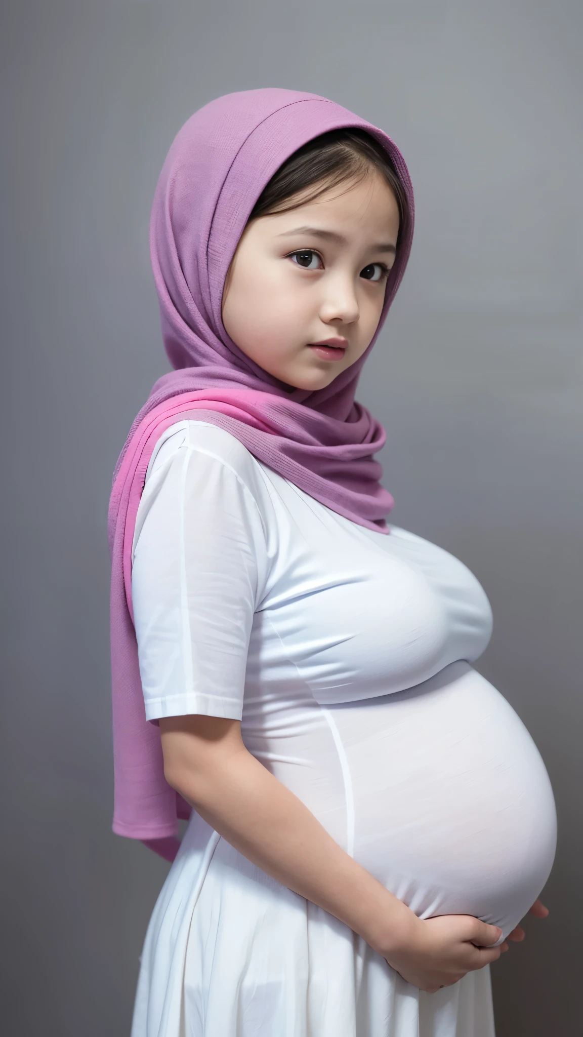 A Pregnant Woman Wearing A Hijab And A White Dress Seaart Ai 