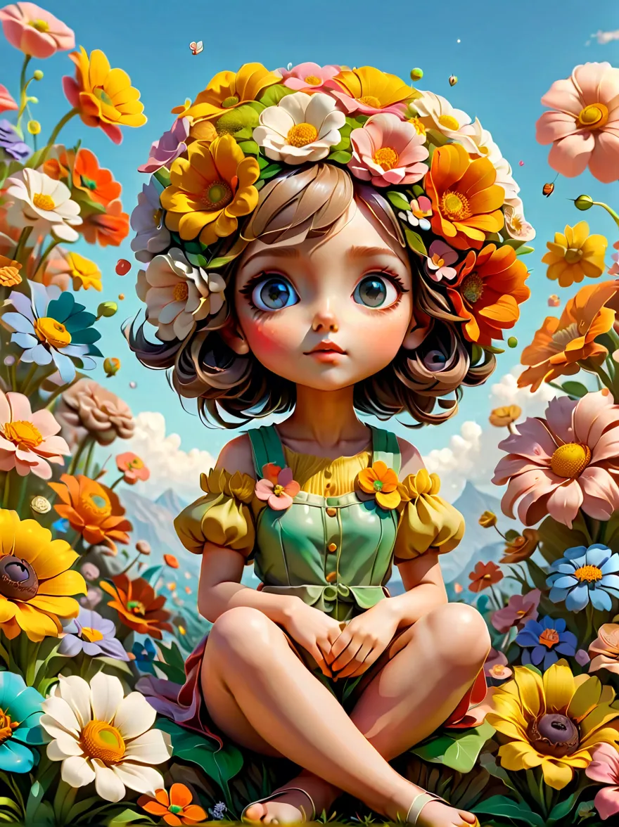 very realistic 3d rendered images，with amazing views。avatar style color scheme，the theme is a world of spring flowers，a super cu...