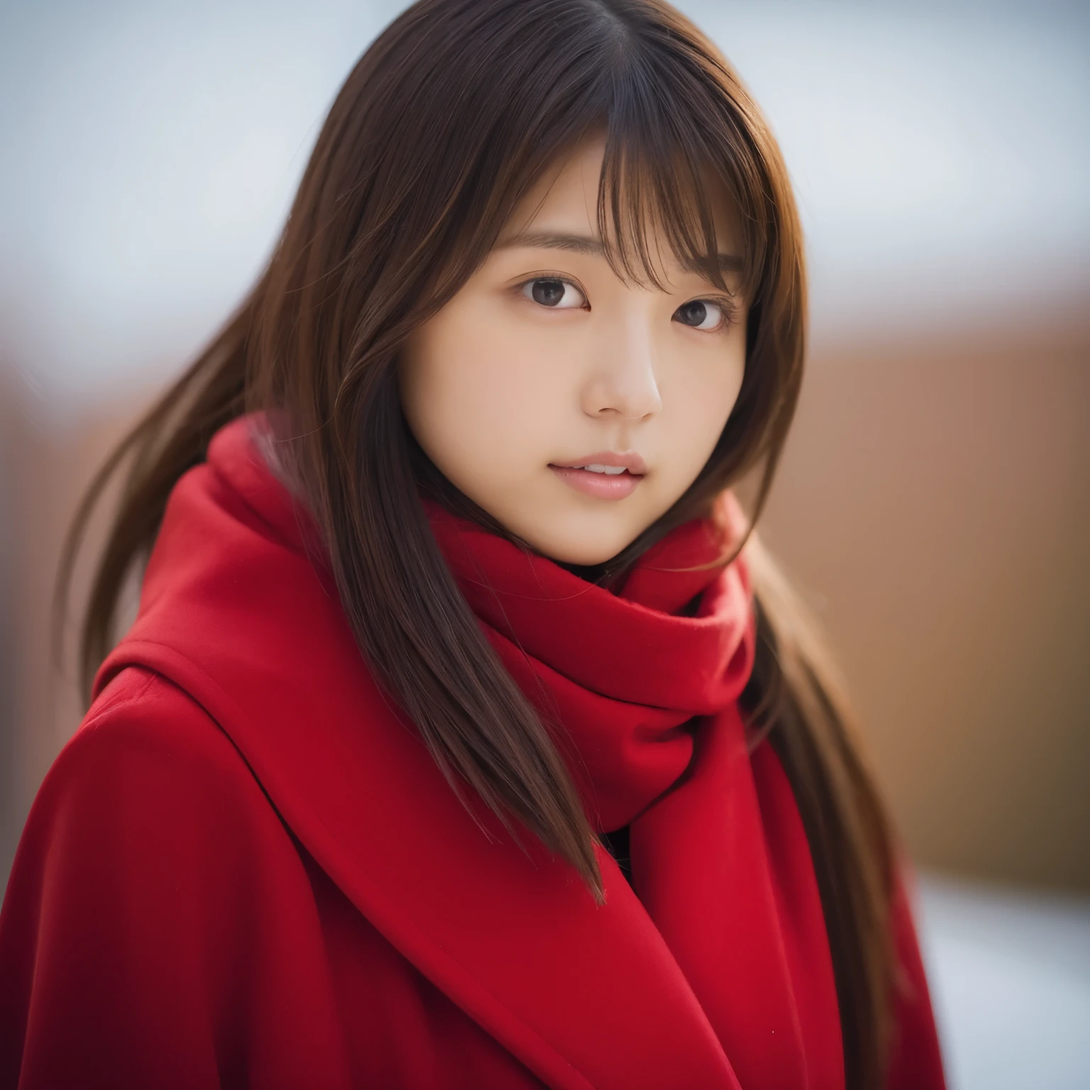 Da ist eine Frau in einem roten Mantel und einem roten Schal, Shin Jin Jung, Choi Hong Hwa, gesungen von Janice, Shahi, Das&#39;mit dem süßen koreanischen Gesicht, Nam Jae Young, chiho, Gesichtsfoto Profilbild, Sonne Yunjoo, Ulzzang, Lee Ji Eun, Lee Ji Eun, Sie hat ein süßes Gesicht