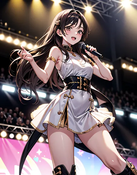 masterpiece, realistic, photorealistic, anime style, detailed prompts for illustrations of idol singers singing live on stage:

...